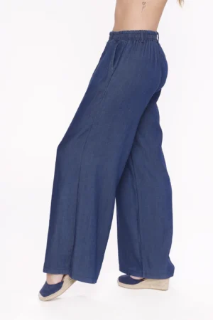 PANTALONE denim a palazzo con passanti alla cintura ed elastico in vita