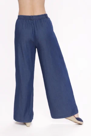 PANTALONE denim a palazzo con passanti alla cintura ed elastico in vita