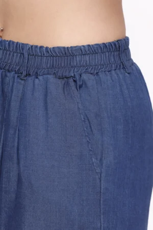 PANTALONE denim a palazzo con passanti alla cintura ed elastico in vita