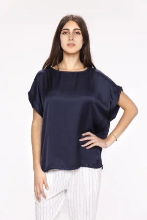 BLUSA fresca a manica larga con scollo a giro e manica corta