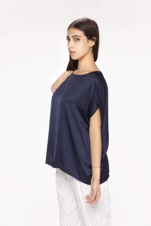 BLUSA fresca a manica larga con scollo a giro e manica corta