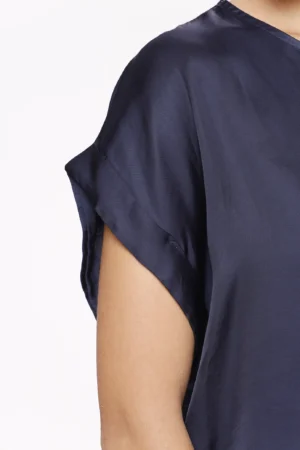 BLUSA fresca a manica larga con scollo a giro e manica corta