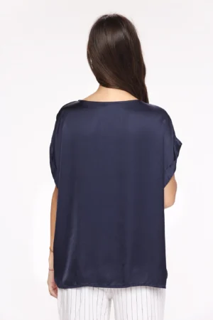 BLUSA fresca a manica larga con scollo a giro e manica corta