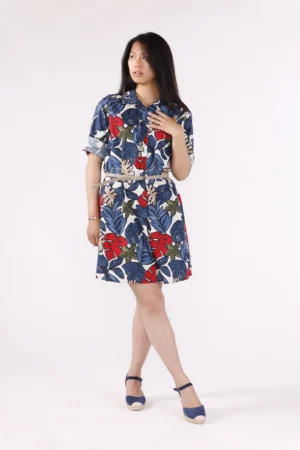 ABITO chemisier a fantasia di foliage con colletto alla francese ONEWORLD HYBRID