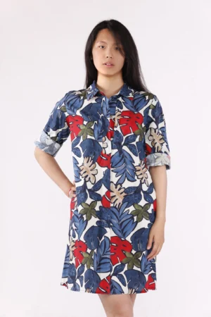 ABITO chemisier a fantasia di foliage con colletto alla francese