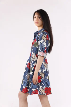 ABITO chemisier a fantasia di foliage con colletto alla francese