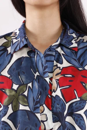 ABITO chemisier a fantasia di foliage con colletto alla francese