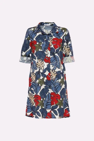 ABITO chemisier a fantasia di foliage con colletto alla francese