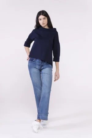 JEANS in denim wide leg e bordo alto alla caviglia