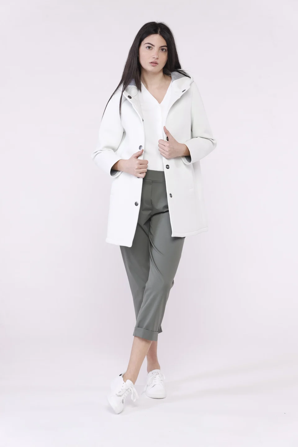 CAPPOTTO Softshell lungo con bottoncini interni di chiusura cappuccio e tasche verticali ONEWORLD HYBRID