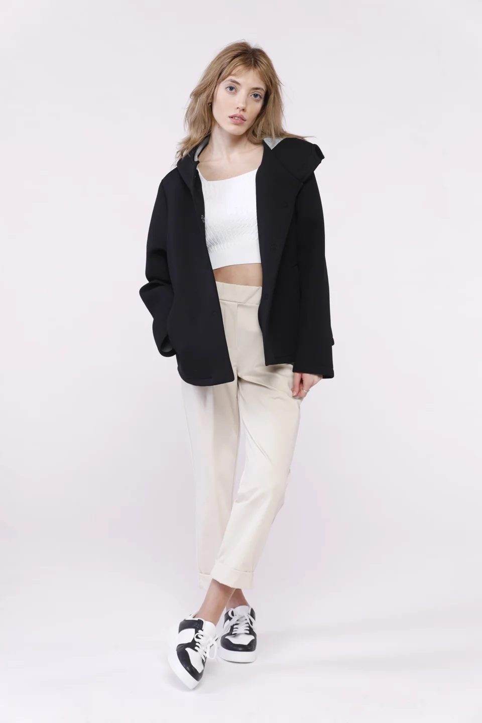 CAPPOTTO Softshell corto con bottoncini interni di chiusura cappuccio e tasche diagonali ONEWORLD HYBRID