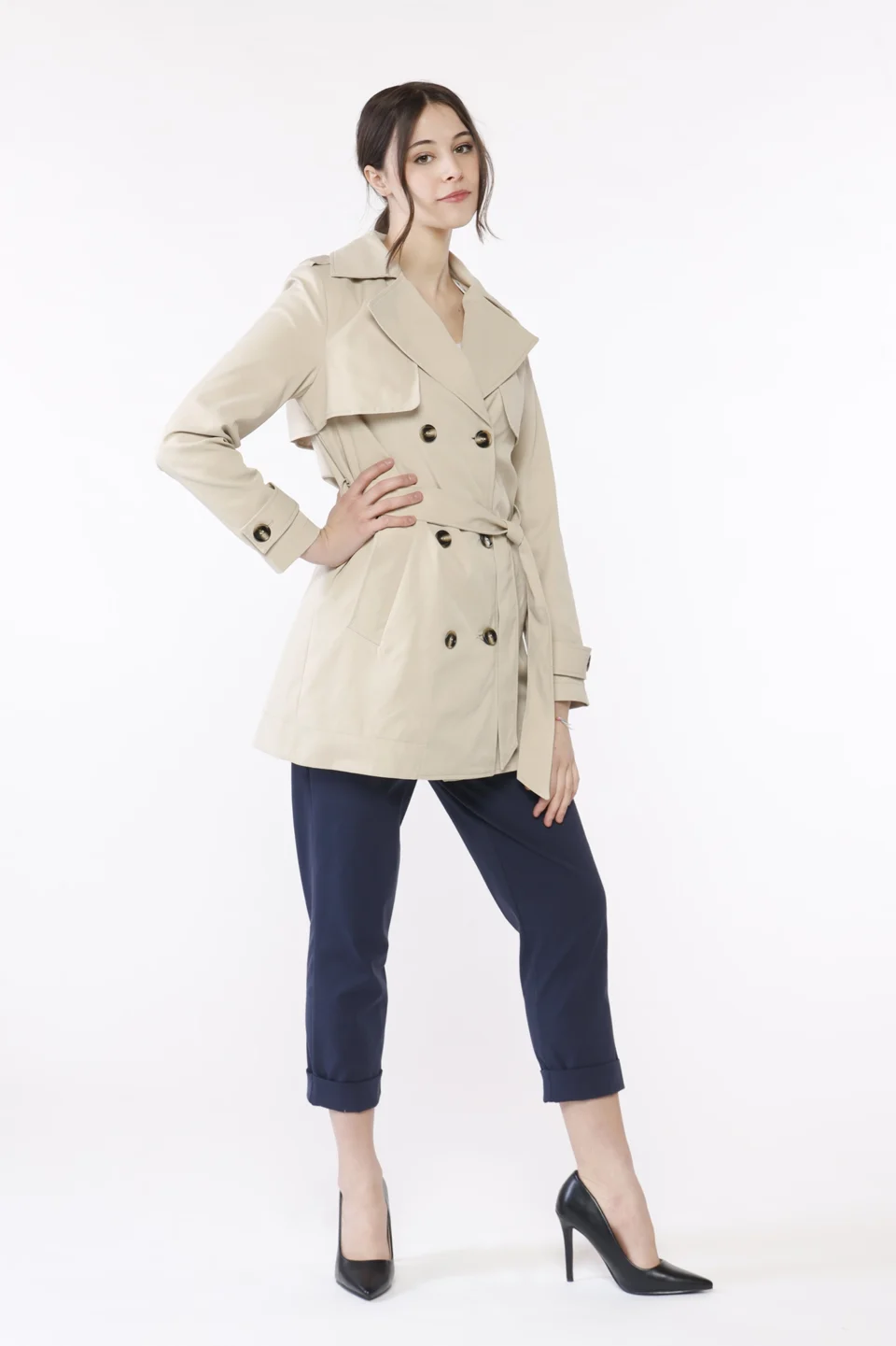 GIACCA trench monopetto con cintura tasche diagonali e collo reverse ONEWORLD HYBRID