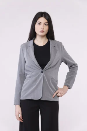 GIACCA business woman a righe monopetto con taschine decorative e con collo reverse