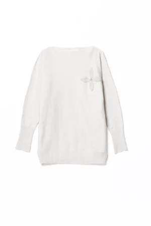 MAGLIA casual a girocollo con grazioso ricamo sul petto e orli a costine