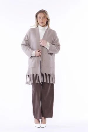 CARDIGAN lungo con frange aperto sul davanti