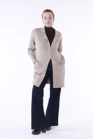 CARDIGAN lungo primi freddi con chiusura a due bottoni collo reverse e manica a costine