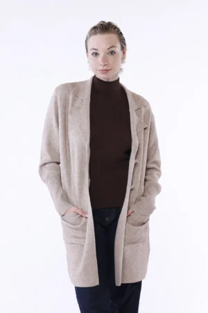 CARDIGAN lungo primi freddi con chiusura a due bottoni collo reverse e manica a costine