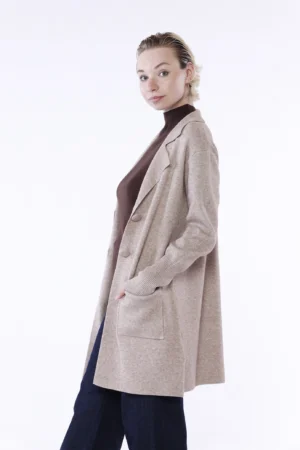CARDIGAN lungo primi freddi con chiusura a due bottoni collo reverse e manica a costine