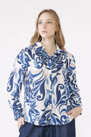 BLUSA con bottoni a fantasia di fiori e colletto alla francese