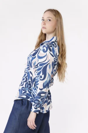 BLUSA con bottoni a fantasia di fiori e colletto alla francese