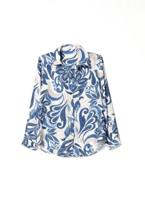 BLUSA con bottoni a fantasia di fiori e colletto alla francese