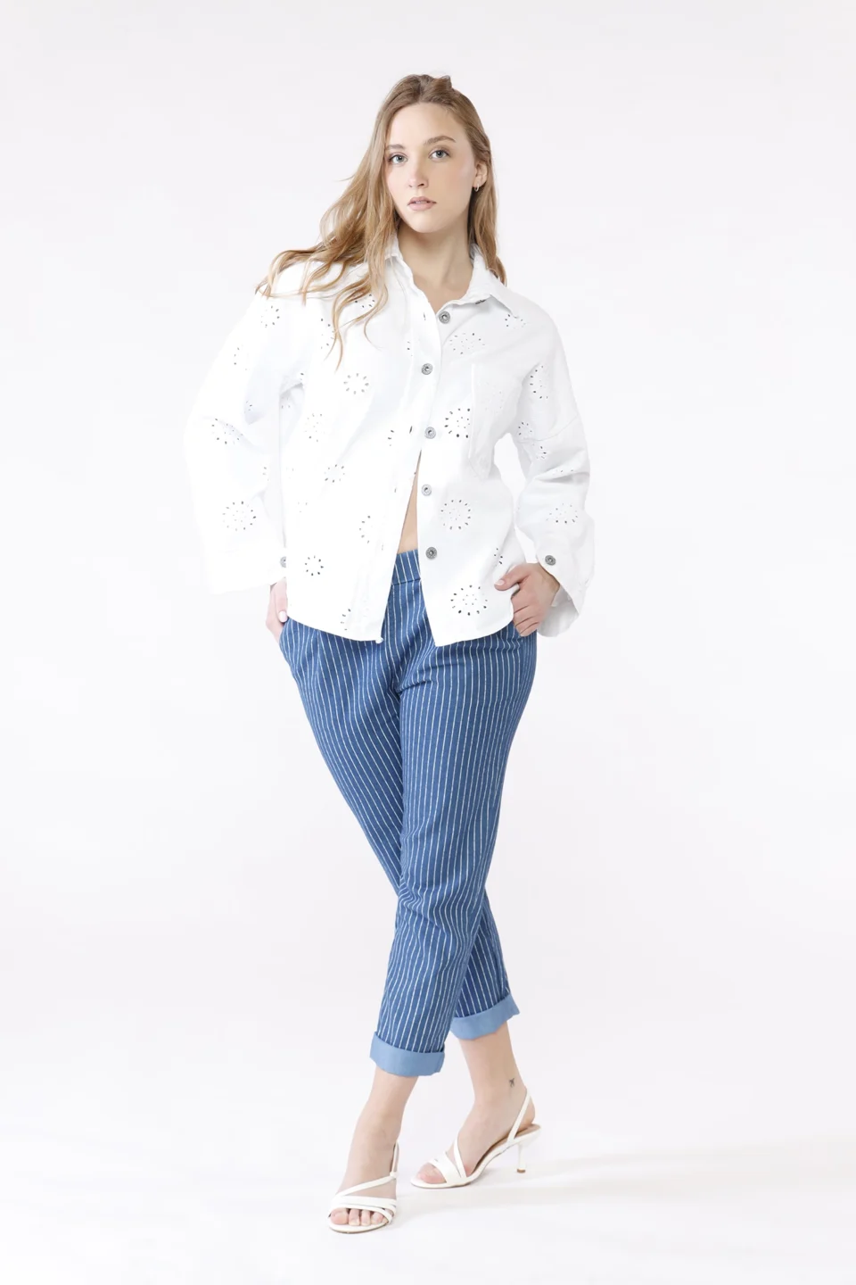 CAMICIA sangallo con bottoncini metallizzati e comoda tasca sul petto ONEWORLD HYBRID