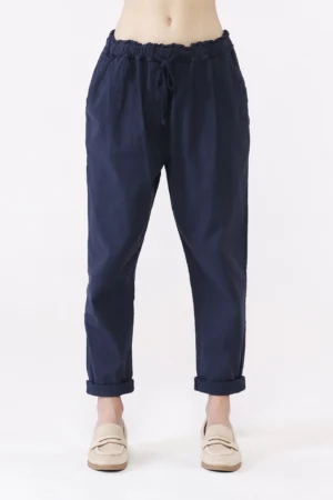 PANTALONE fresco lino con risvolto sangallo e comodo laccetto di chiusura