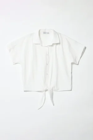 CAMICIA annodata a manica corta con colletto alla francese e bottoncini bianchi