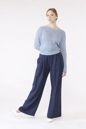 PANTALONE rigato wide leg con comoda chiusura a elastico ONEWORLD HYBRID