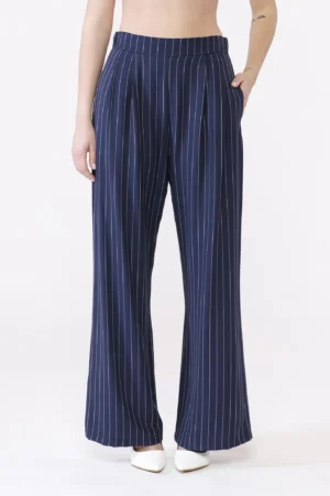 PANTALONE rigato wide leg con comoda chiusura a elastico