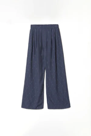 PANTALONE rigato wide leg con comoda chiusura a elastico