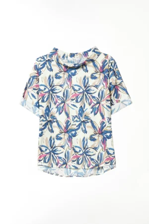BLUSA fantasia di fiori con scollo a barchetta e manica a tre quarti