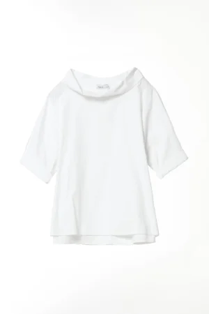 BLUSA monocolore con scollo a barca risvoltato e manica ampia