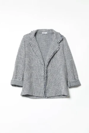 GIACCA motivo chanel con collo reverse sfrangiato e manica risvoltata