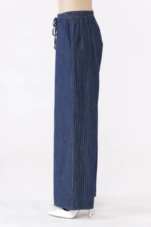 PANTALONE in tessuto tencel rigato con risvolti alle caviglie