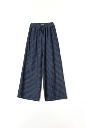 PANTALONE in tessuto tencel rigato con risvolti alle caviglie