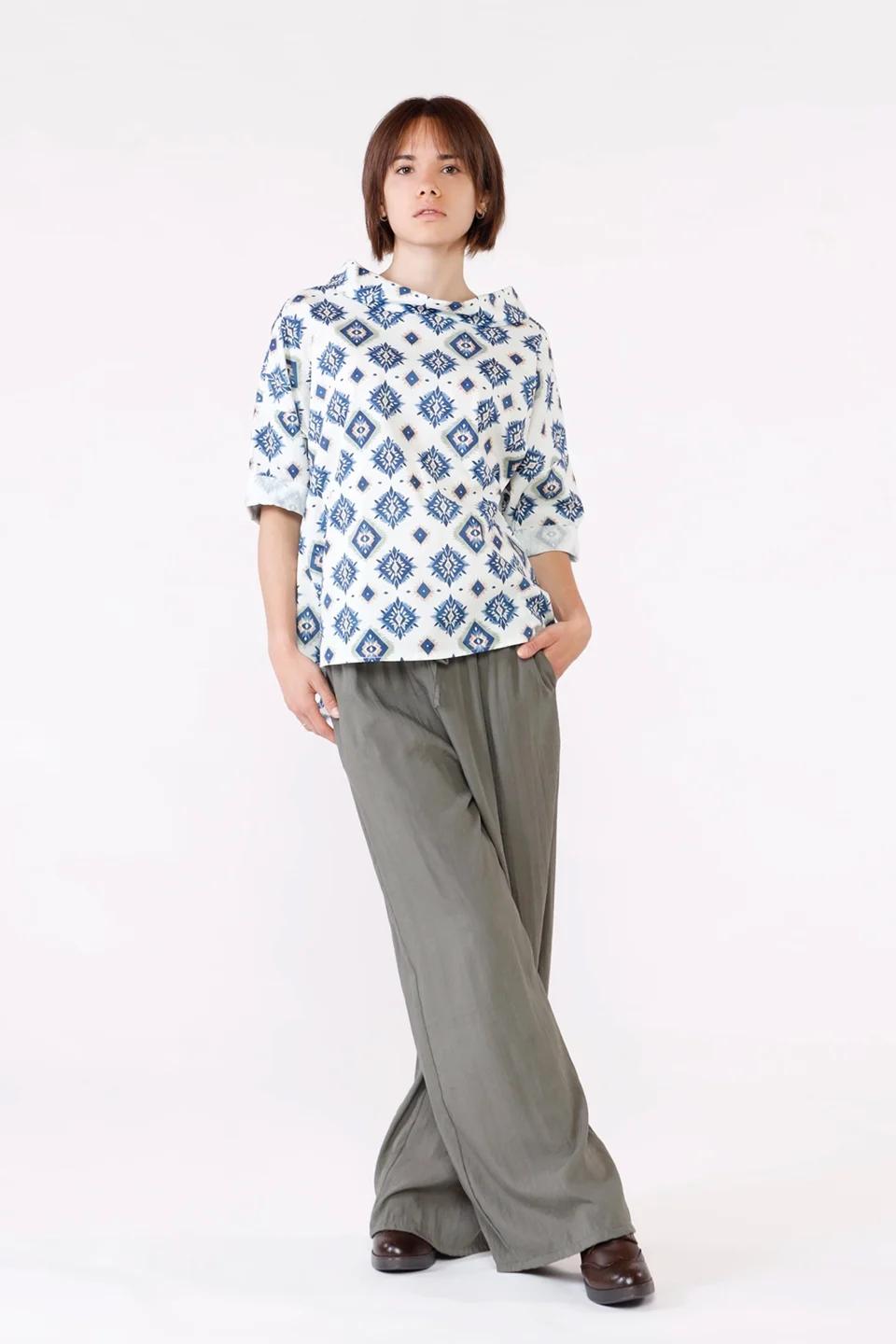 BLUSA stampa fantasia con scollo a barca e manica ampia ONEWORLD HYBRID