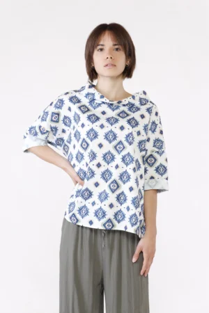BLUSA stampa fantasia con scollo a barca e manica ampia