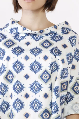BLUSA stampa fantasia con scollo a barca e manica ampia