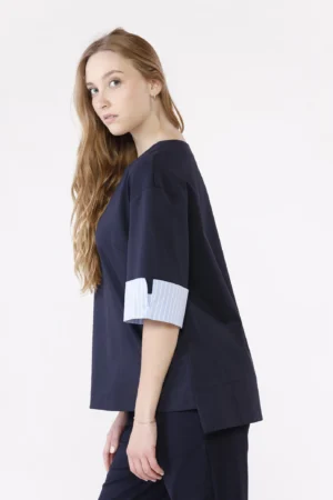 BLUSA casual con manica a tre quarti e interno a righe