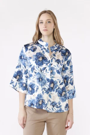 BLUSA stampa fantasia di fiori ampia e con colletto alla coreana aperto a V