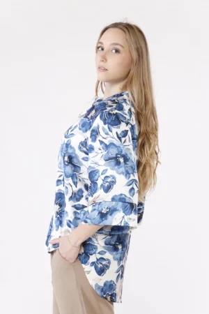BLUSA stampa fantasia di fiori ampia e con colletto alla coreana aperto a V