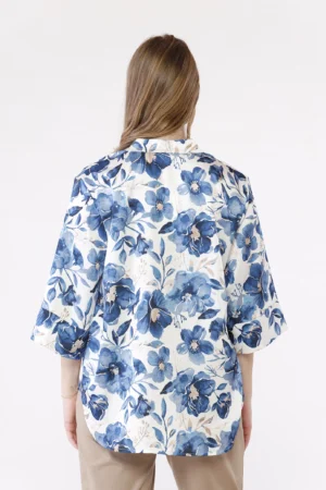 BLUSA stampa fantasia di fiori ampia e con colletto alla coreana aperto a V