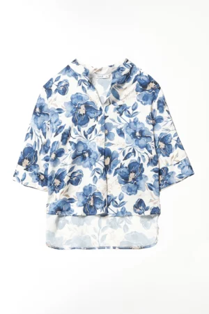 BLUSA stampa fantasia di fiori ampia e con colletto alla coreana aperto a V
