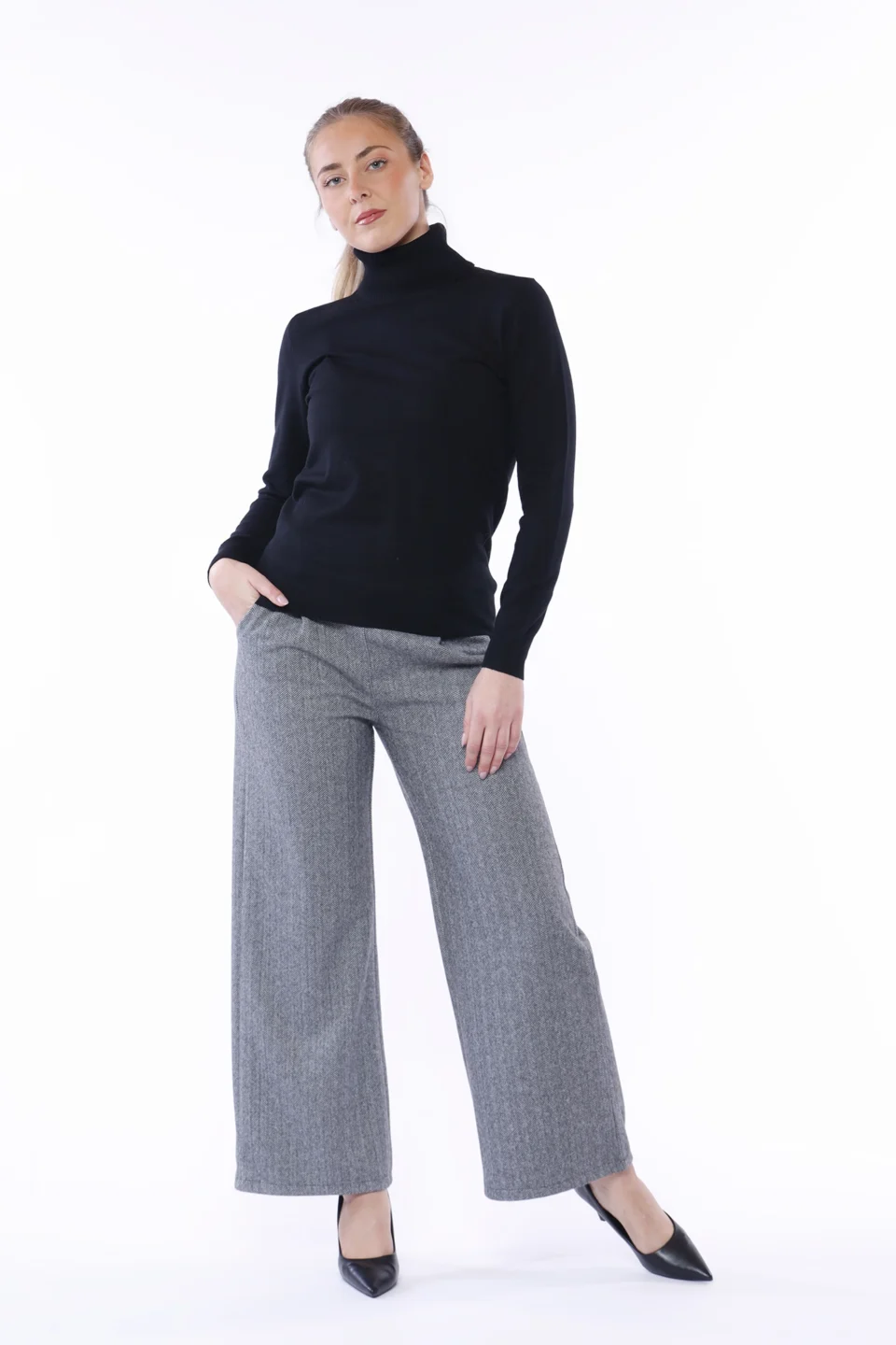 MAGLIA lunga a collo alto con orli a costine ONEWORLD HYBRID