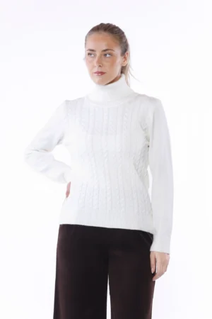 MAGLIA dolcevita con trecce ricamante e orli a costine