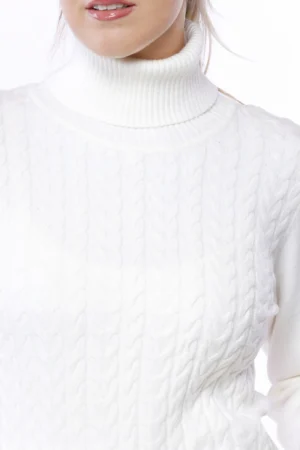 MAGLIA dolcevita con trecce ricamante e orli a costine