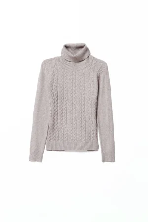 MAGLIA dolcevita con trecce ricamante e orli a costine