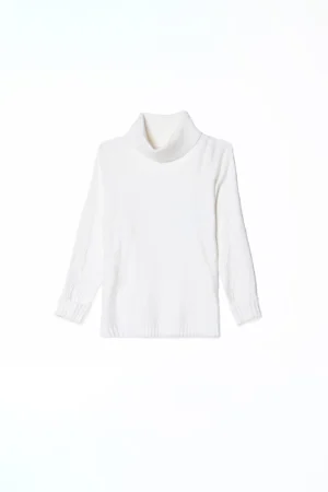 ABITO MAGLIA dolcevita con ricami orizzontali sul davanti e spacchetti laterali