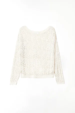 MAGLIA Traforatura fantasia geometrica con scollo a barca e orli a costine